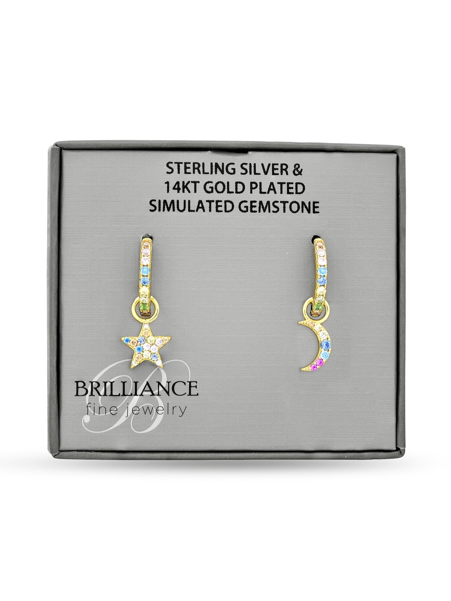 Brilliance Fine Jewelry Multi Colored Cubic Zirconia Moon Star14K Gold Over Silver Huggie Earrings