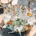 thumbnail image 2 of Green Orange Blue Fall Round Tablecloth, Fitted Table Cover with Elastic for 45"-54" Round Tables, Thanksgiving Pumpkin Botanical Rustic Table Cloth Outdoor Dinning Party Waterproof Tablecloths, 2 of 7