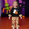 thumbnail image 4 of Bellafa Baby Girl Halloween Outfit Ruffle Long Sleeve Crew Neck Pumpkin Ghost Print Tops Shirt+ Bell Bottoms Toddler Fall Outfits, 4 of 8