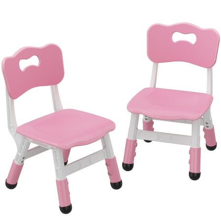 Set of 2 Plastic Toddler Chairs, Height Adjustable Kids Chairs with Ergonomic Backrest, Non-Slip Foot Pads, Stackable Design, for Home, Nursery, Playroom, Classroom