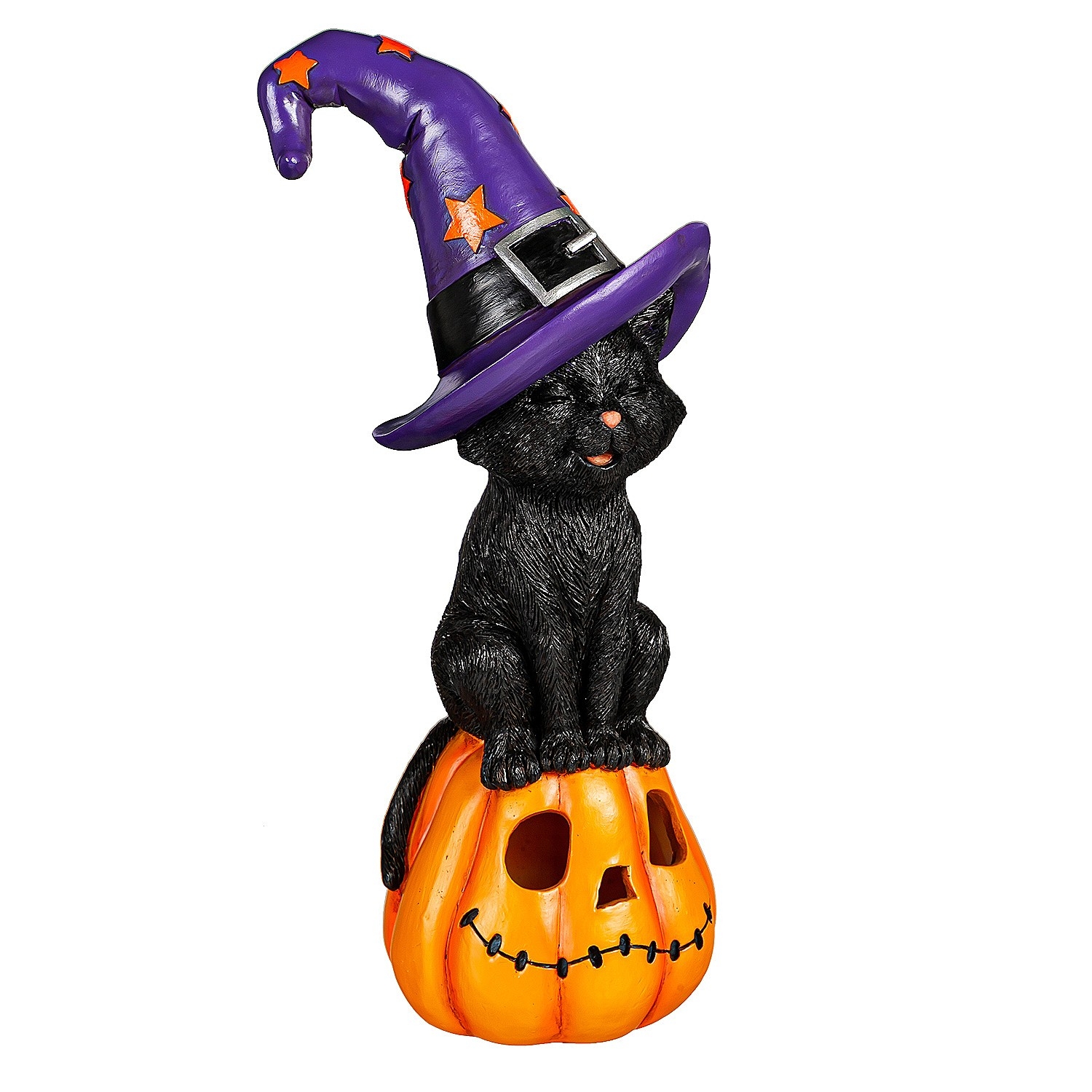 Cat on Jack O' Lantern with Witch Hat LED Statuary - Walmart.com