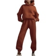 thumbnail image 4 of CFLVAEK Womens 2 Piece Outfits Sweatsuit Casual Long Sleeve Hooded Sweatshirts Comfort High Waist Sweatpants Fall Winter Workout Set Brown M, 4 of 7