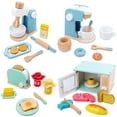 thumbnail image 2 of PENGXIANG Children‘s Wooden Simulation Kitchen Toy Set Play House Early Education Toy Bread Machine Coffee Machine Juicer Microwave Oven, 2 of 7