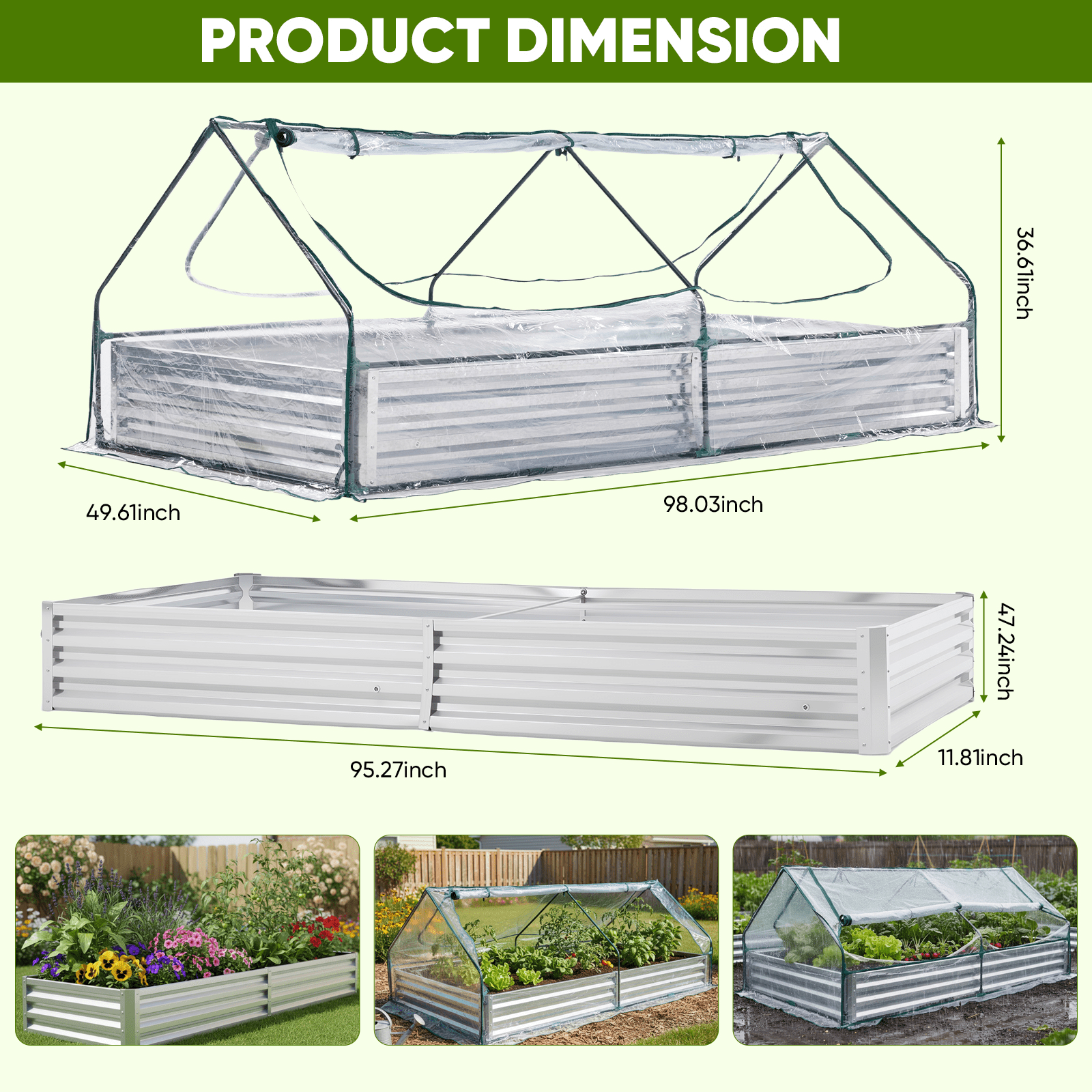 TrumanPick Greenhouse for Raised Garden Bed, Portable Cold Frame Plant Cover with Roll-Up Zipper Windows, UV Resistant PVC Gardening Tent for Outdoor Vegetables & Flowers, Green