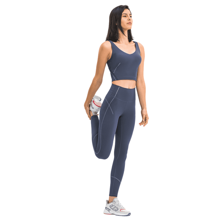 Distinct Women's Activewear Navy Blue Nylon High Waisted Workout Gym  Leggings Ladies Gym Wear For Running Yoga & More (Large) 