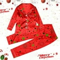 thumbnail image 4 of XDZJLR Kids Girls Christmas Pajamas Xmas Print Soft Satin Feel Two Piece Holiday Festive Party Comfortable Nightwear Outfit Pj'S Sleepwear Red 5-6 Years, 4 of 7