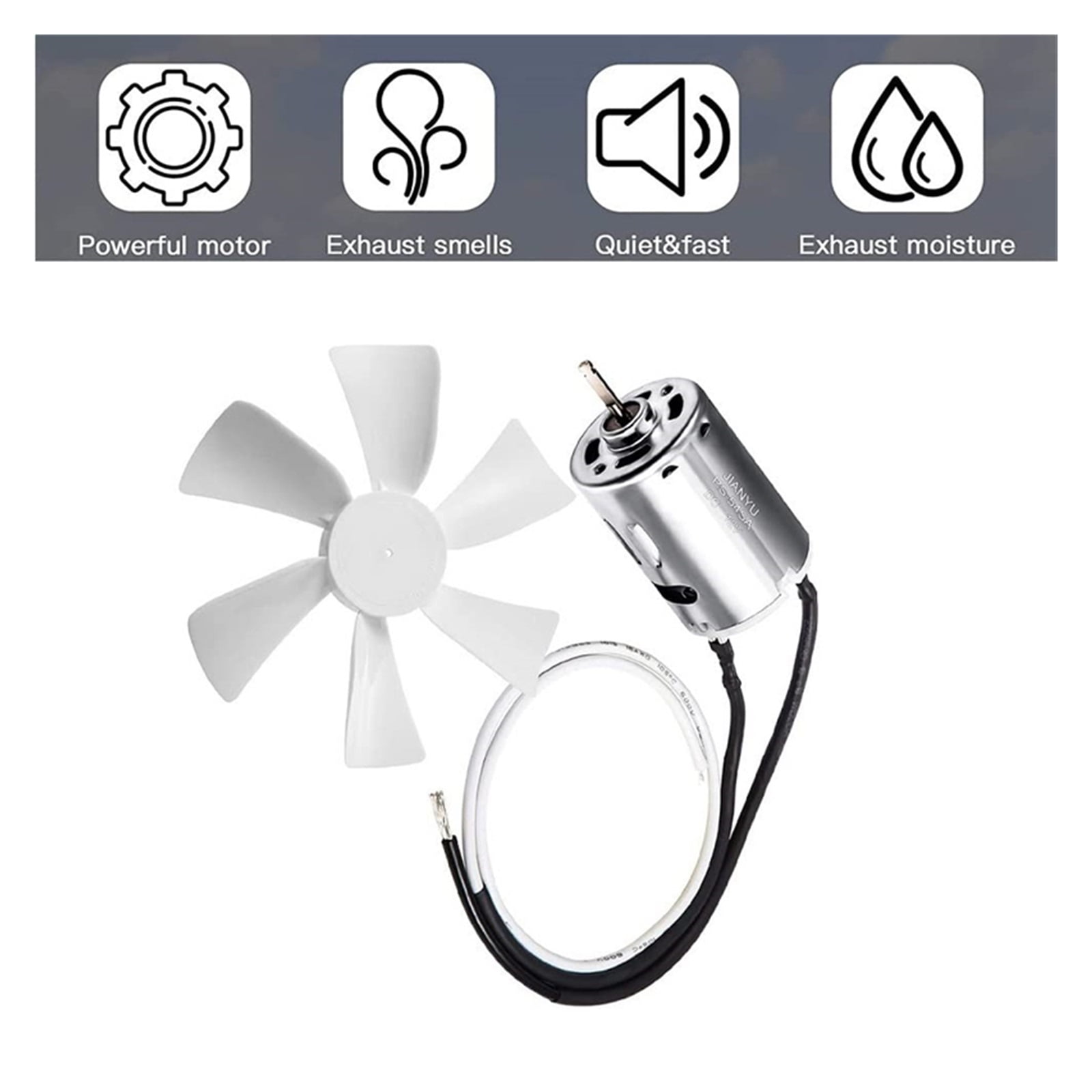 RV Exhaust White Vent Fan Blade with 12V D-Shaft RV Fan Motor and 2 Screws Replacement 6 Inch for RV Bathroom Camper Mobile Home ,Easy Installation