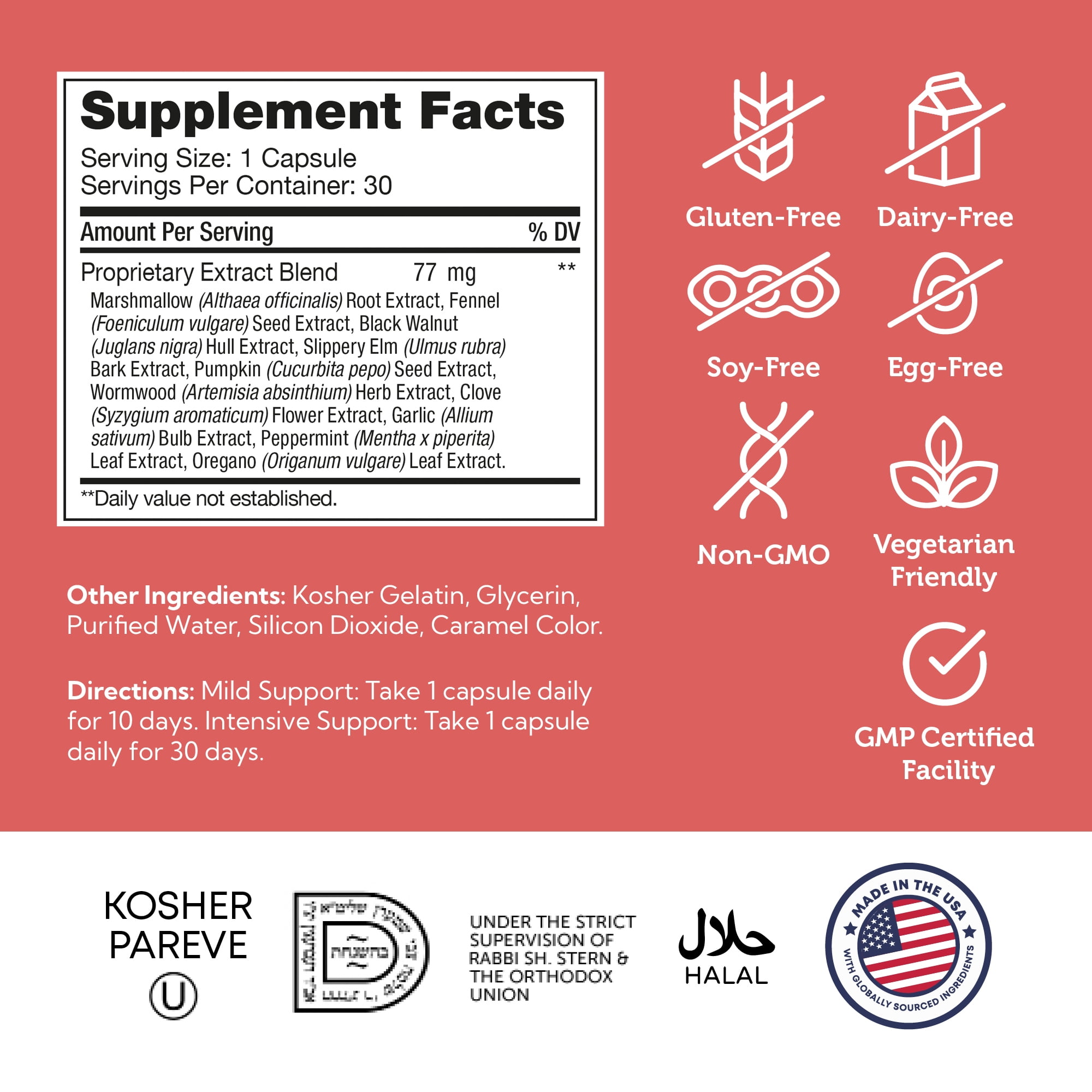 Zahler ParaGuard Capsules, 30 Count, Gut Health Supplement & Digestive Support with Wormwood, Garlic, Pumpkin Seed, Clove