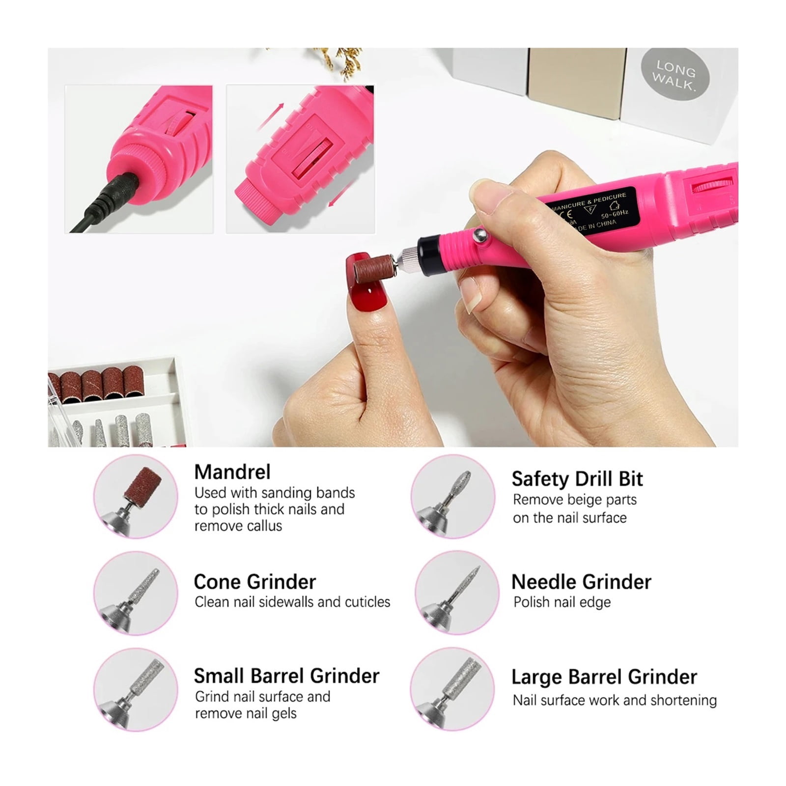 Acrylic Nail Drill Kit Electric Nail File 20000 RPM Portable Electric Nail Drill Bits Gel Remover Nail Tools