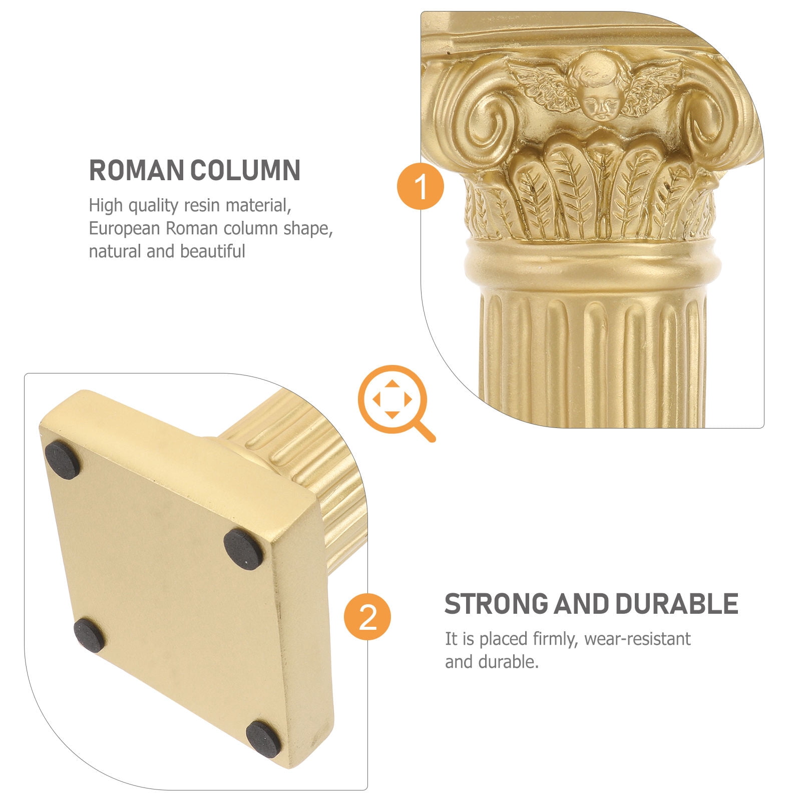 RUNROTOO 2Pcs Roman Pillar Sculpture Golden Resin Home Decoration For Balcony Garden
