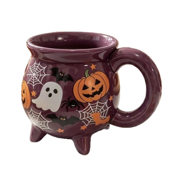Halloween Ghost Pumpkin Mug β Purple Cauldron-Style Cup with Spirit Motifs for Coffee, Tea & Holiday Drinks