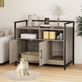 thumbnail image 2 of JJUN Cat Litter Box Enclosure - Cat Washroom Hidden Furniture with Front Entry, Scratcher, 2-Door Storage Cabinet, 2 Compartments, Air Vents, Metal Frame, Wooden Pet Crate House (Oak Gray), 2 of 19