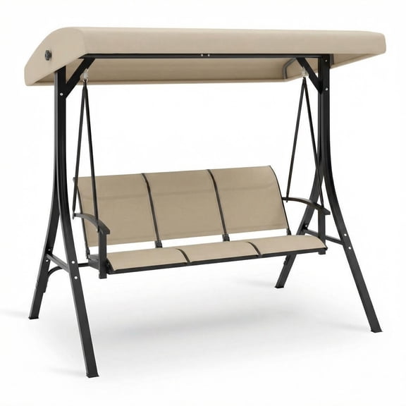 MAROUTE Outdoor 3-Seat Swing Chair for Patio, Heavy Duty Steel Frame with Adjustable Canopy, Breathable Fabric Armrests, 600 lbs for Garden Backyard Porch