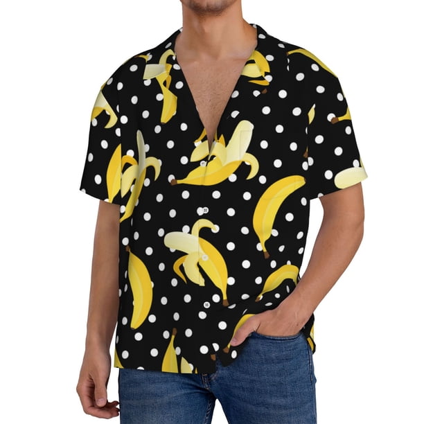 Fotbe Banana Camisa Estampada de Manga Corta para Hombre, Casual de Verano, Estilo Playero, Sin Arrugas-Large