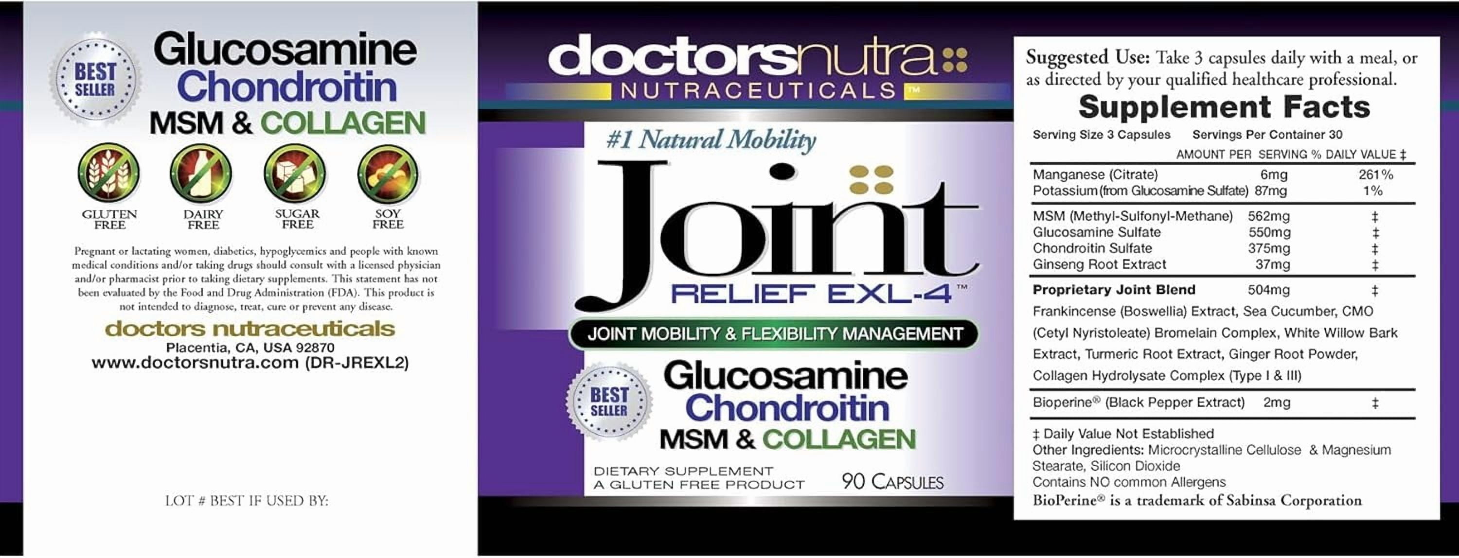 Joint Support Glucosamine, Chondroitin Mobility  Supplement, by Doctors Nutra Nutraceuticals, MSM, Turmeric, Boswellia and Collagen Complex - Over 3,000 Milligrams ,  90 Capsules