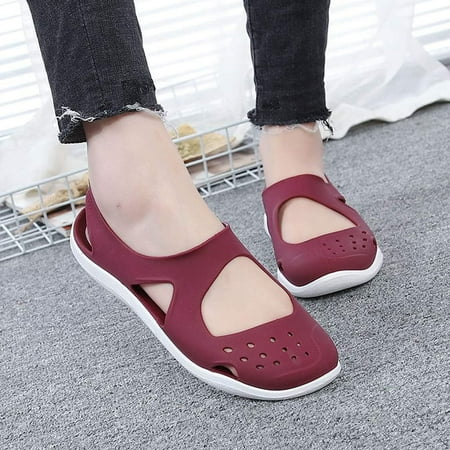 Women s Sandals Fashion Lady Girl Sandals Summer Women Casual Jelly Shoes Sandals Hollow Out Mesh Flats Beach Sandals (Color : Red  Size : 9code)