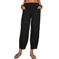 thumbnail image 1 of Qmyliery Women Casual Trousers with Elastic Waist, Loose Pockets Cotton and Linen Solid Color Summer Clothing, 1 of 5