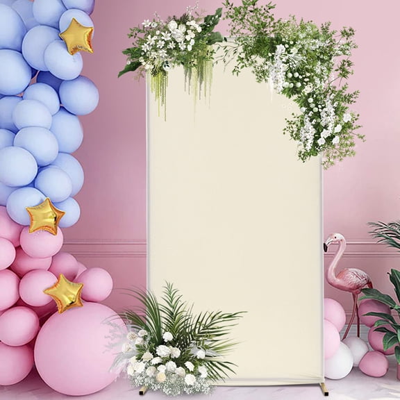 ToppiJoy Rectangle Backdrop Stand with Cover, Metal Arch Backdrop Stand Balloon Arch Set for Wedding Birthday Party 3.28*1.64*6.56ft(Gold, Beige)