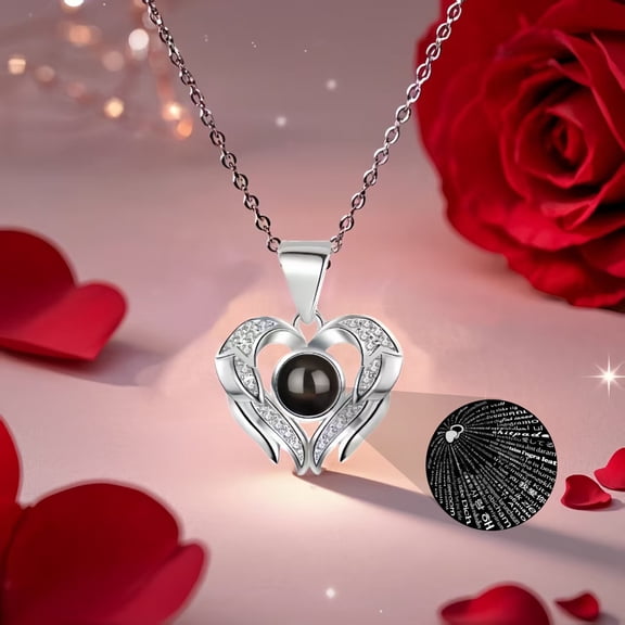 NICKSUN Christmas Necklace Gift for Girlfriend I Love You in 100 Languages Project Heart Pendant with Preserved Red Rose Flowers in Box for Women Mom Wife on Birthday Anniversary
