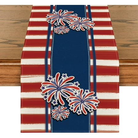 

Artoid Mode Watercolor Stripe Firework 4th of July Table Runner 13 x 48