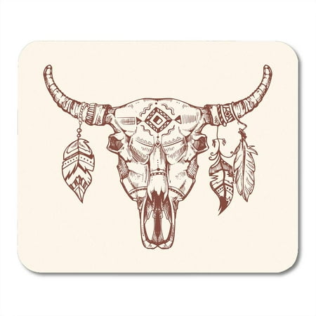 KDAGR Skeleton Aztec Tribal Buffalo Skull Tattoo Dead Cow Totem Feathers Western Mousepad Mouse Pad Mouse Mat 9x10 (The Best Aztec Tattoos)