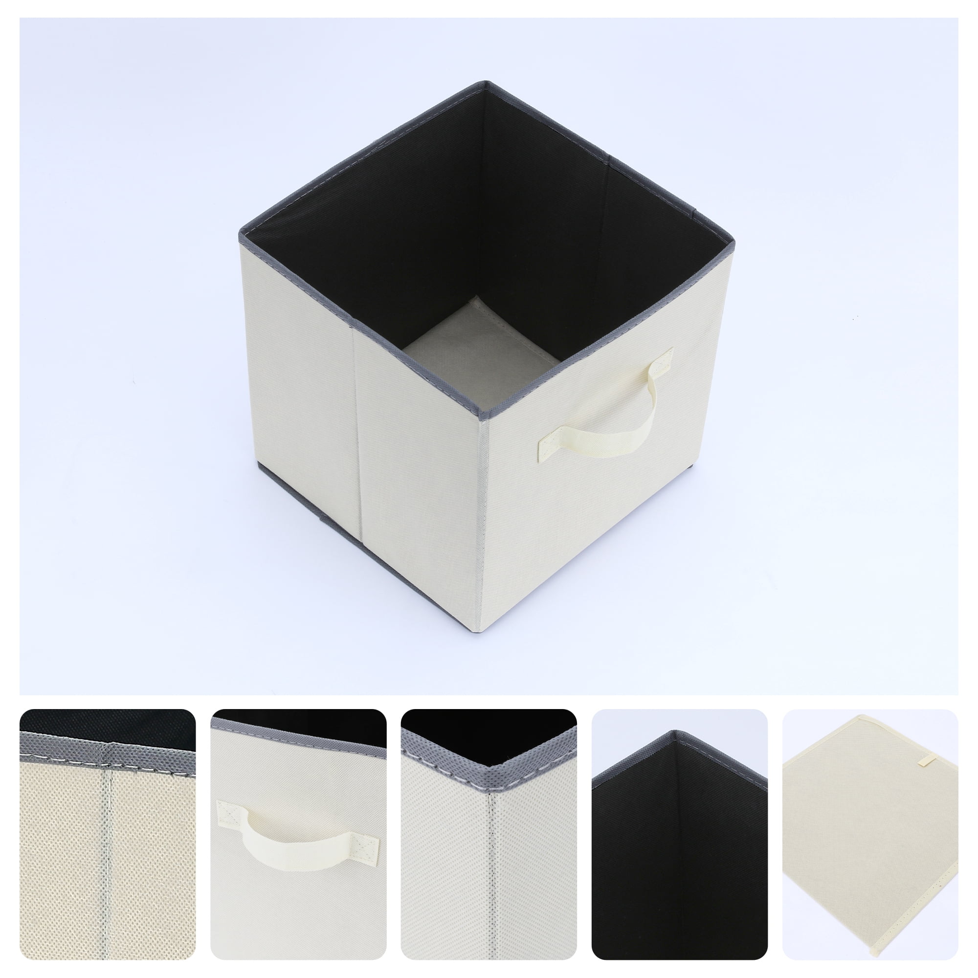 Unique Bargains 3 Pcs Square Fabric Collapsible Storage Basket Bin with Handle Beige M