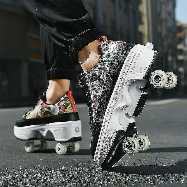 Chaussures Décontractées Deviennent des Patins à Roulettes en une Seconde. Patins à Roulettes à Quatre Roues Polyvalents