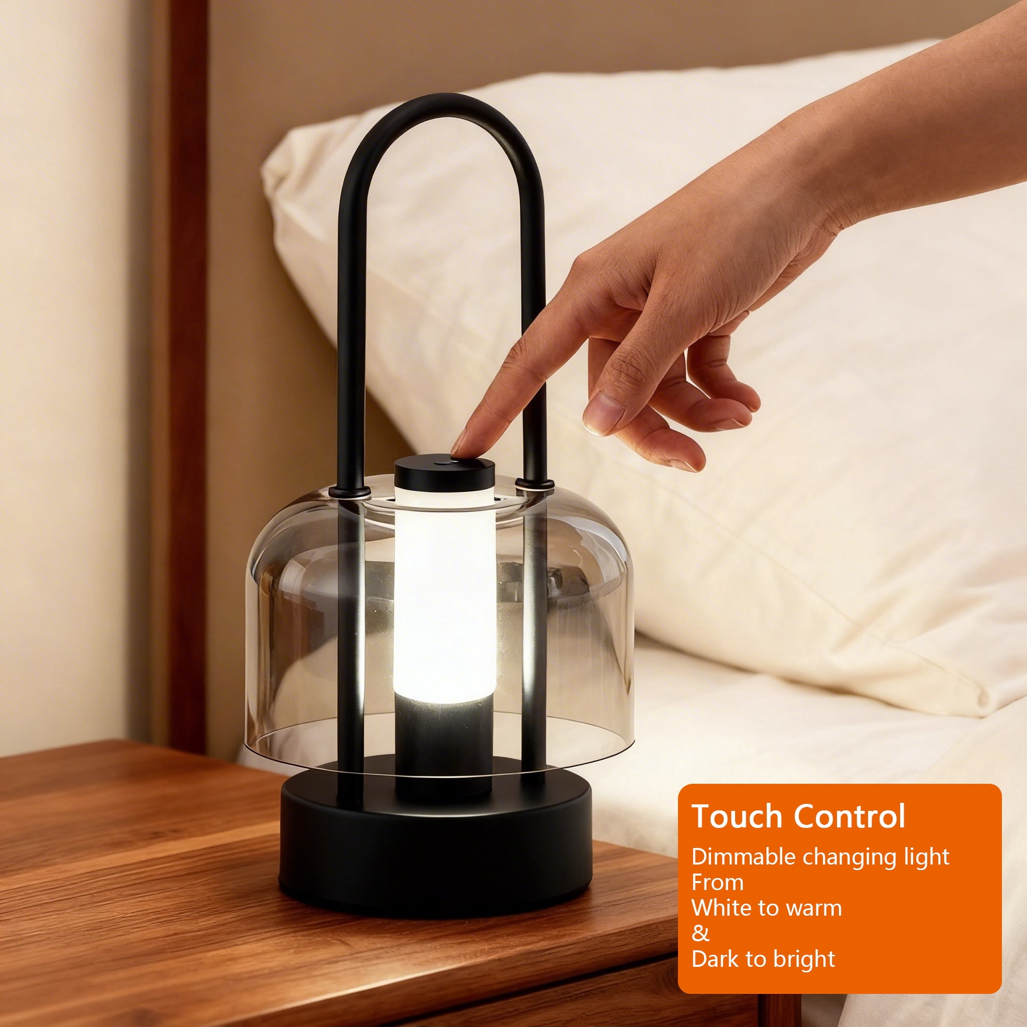 Raykho Touch Control Rechargeable Night Light, 3 Color Dimmable Bedside Lamp, 2400mAh Portable LED Table Lamp for Bedroom Camping Indoor Outdoor