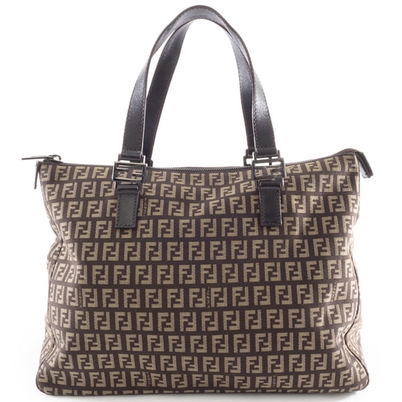 Pre-Owned Fendi Zucchino Tote Bag, Brown and Beige, 8BH138 (Good)