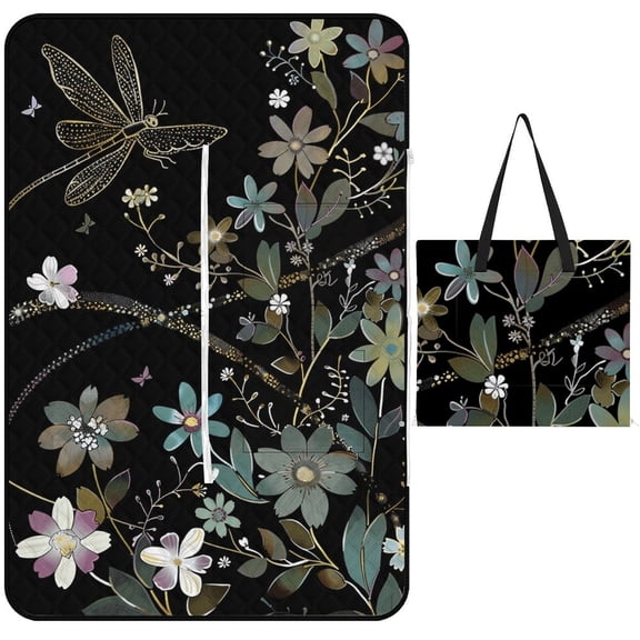 Dragonfly Waterproof Picnic Blanket with Foldable Zipper, Suitable for Outdoor Use, Suitable for Travel, Camping, Beaches, Parks, Grasslands, Picnic Blanket Accessories