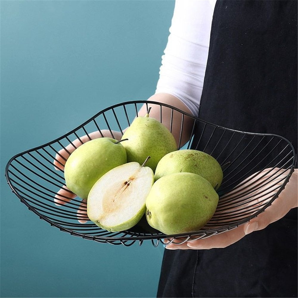 Iron Fruit Basket - Black Fruit Bowl for Kitchen Counter - Wire Storage Basket for Vegetable Snack Candy - Square Fruit Holder for Countertop - 10.7 Inches (Square)