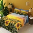 thumbnail image 3 of Ambesonne Mediterranean Fitted & Top Sheet Set with Shams, Sunflowers Field Dusk, Green Yellow, 3 of 7