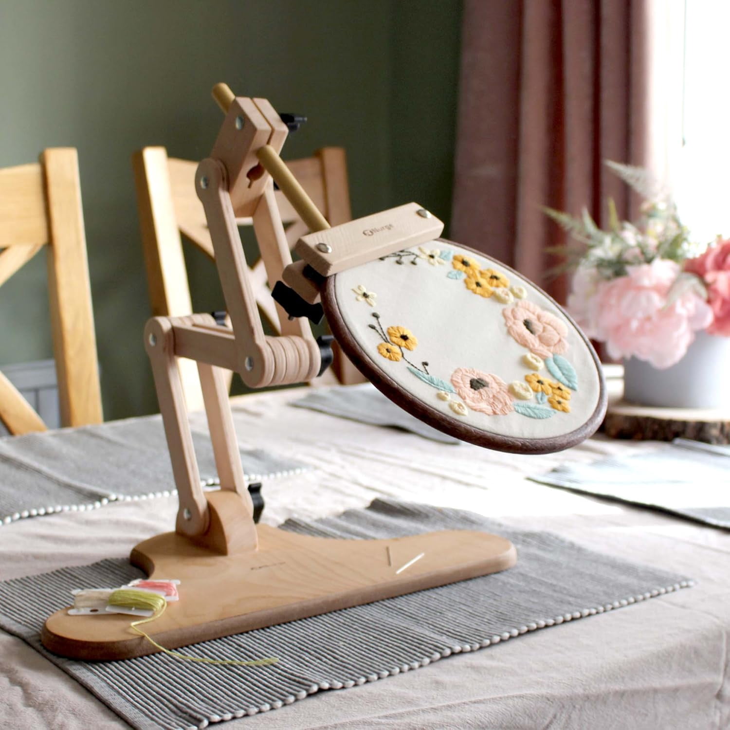 Adjustable Embroidery Table Stand with Swivel Hoop Holder – Cross Stitch & Embroidery Frame – Beech Wood