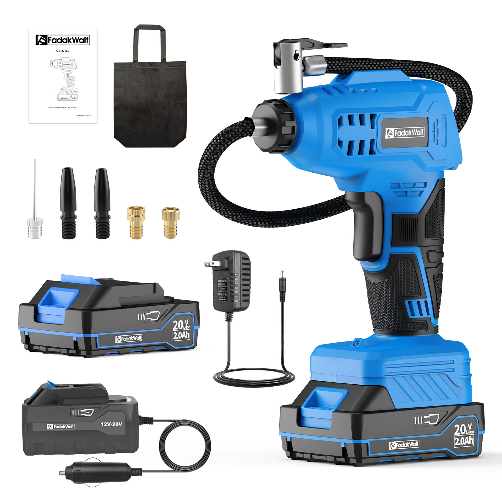 FADAKWALT Tire Inflator Portable Air Compressor, 20V Cordless Car Tire Pump, 160PSI Handheld Electric Air Pump with Rechargeable Battery, Auto Shutoff & Digital Gauge for Cars & Motorcycles(blue)
