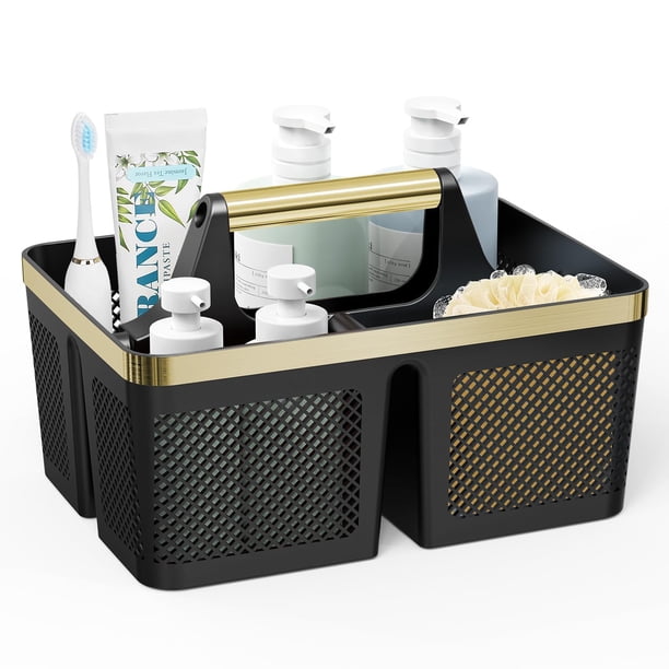 Organizador de baño de plástico Shower Caddy BYUNER para dormitorio, negro y dorado