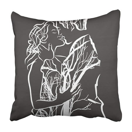 Chalkboard Drawing - CMFUN Young Couple Kiss Drawing on Chalkboard Handdrawn Sketch Clean Outlines Vintage Pillowcase 20x20 inch