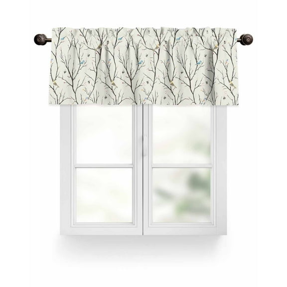 Branch Flower Valances for Windows Bee Bird Bud Retro Valance Rod Pocket Light Filtering Short Window Treatments Curtains for Kitchen Bathroom Living Room Bedroom, 1 Panel, 42 x 18 Inch