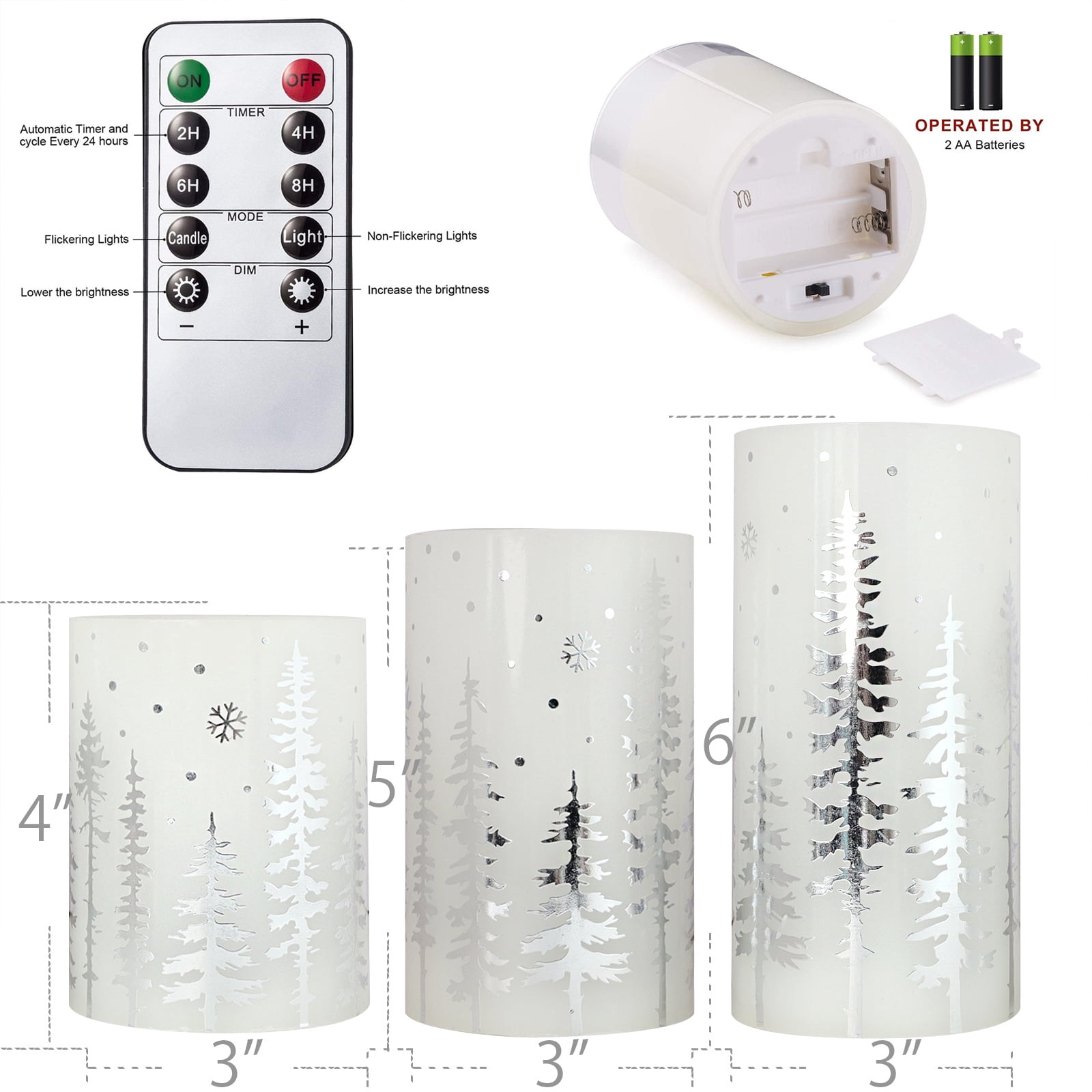 Meltone Christmas Flameless Pillar Candles, Holiday Led Candles with Timer Remote, Silver Battery Operated Flickering Candles for Christmas Home Decorations, Centerpiece.