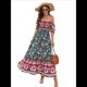 thumbnail image 1 of Vestido Informal, Fluido, con Estampado Floral Bohemio, Hombros Descubiertos, para Mujer (Verano 2025) Fondo Negro L, 1 of 9