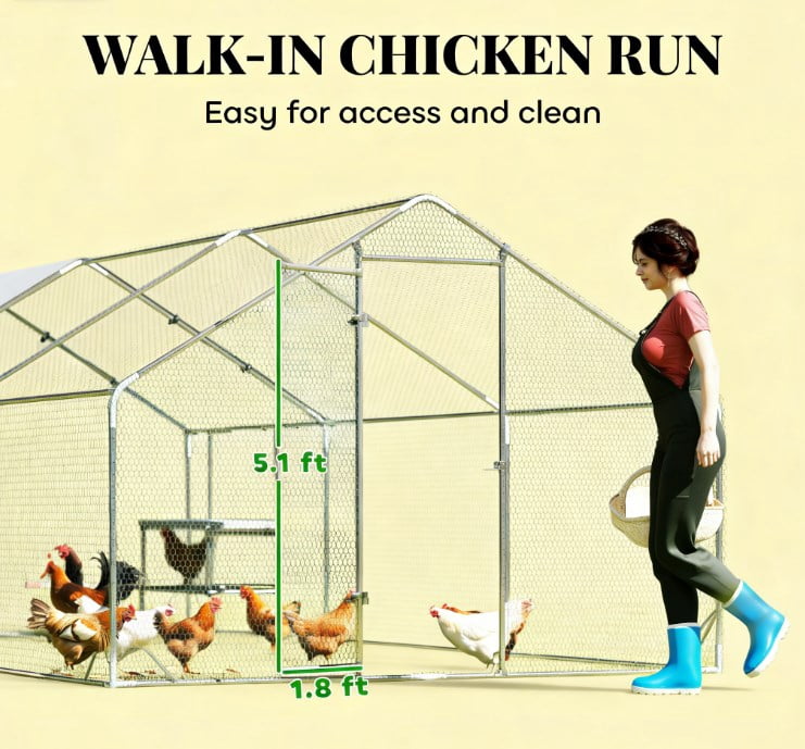 Chicken Coop, Large Metal Chicken Coop with Waterproof Cover
