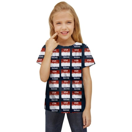 

ZHAGHMIN Girls Short Sleeve Shirts Kids Toddler Children Unisex Spring Summer Active Fashion Daily Daily Indoor Outdoor Print Short Sleeve Tops American Independence Day Tshirt Clothing Girl Shirts