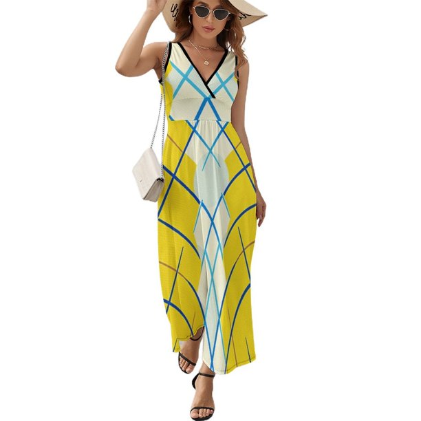 Vestido Largo Sin Mangas Para Mujer, Diamond Grid Traje Informal Para Cumpleaños, Verano