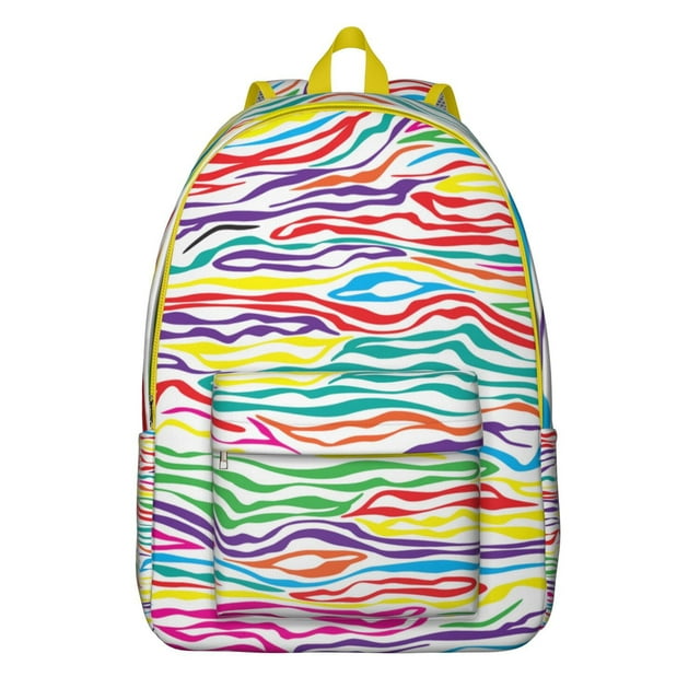 Rainbow Zebra Pattern Travel Backpack, Colorful Multicolor Zebra Print Daypack with Gradient Cartoon Design for Fashion Lovers