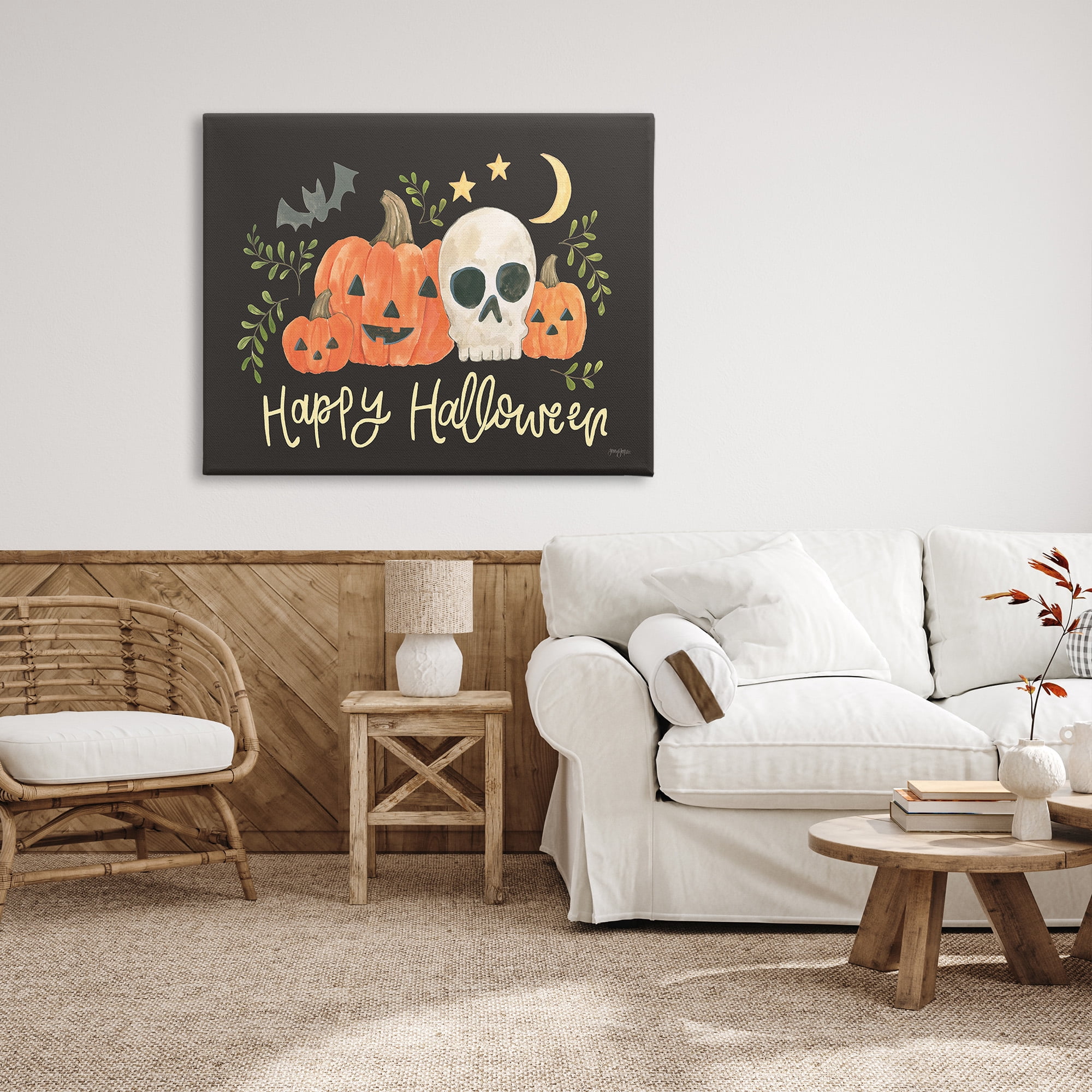 Stupell Industries Whimsical Happy Halloween Holiday Painting Gallery Wrapped Canvas Art Print Wall Art, 48 x 36