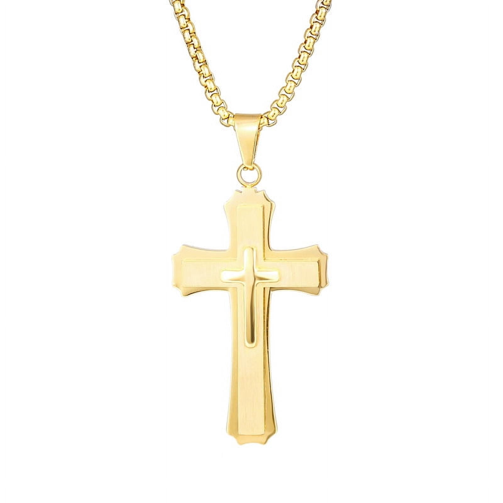Hip Hop Christian Jesus Cross Necklace for Women Men 14K Yellow Gold Choker Prayer Baptism Gift Jewelry