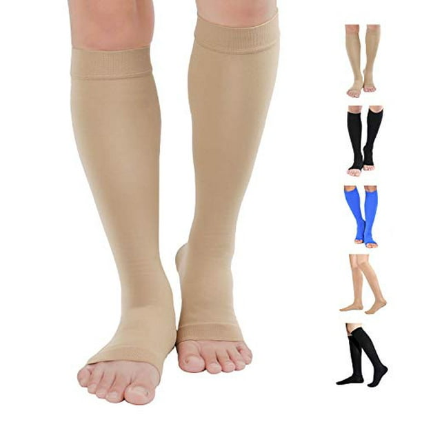 TOFLY Knee High Compression Stockings, Open-Toe, Firm Support 15-20mmHg  Opaque Maternity Pregnancy Compression Socks, Ankle & Arch Support,  Swelling, Varicose Veins, Edema Beige S 
