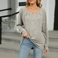 thumbnail image 2 of hxobax Women's Fall Long Sleeve Shirts Casual Pullover Tops Sexy Keyhole Crewneck Tunic Shirt Blouse, 2 of 8