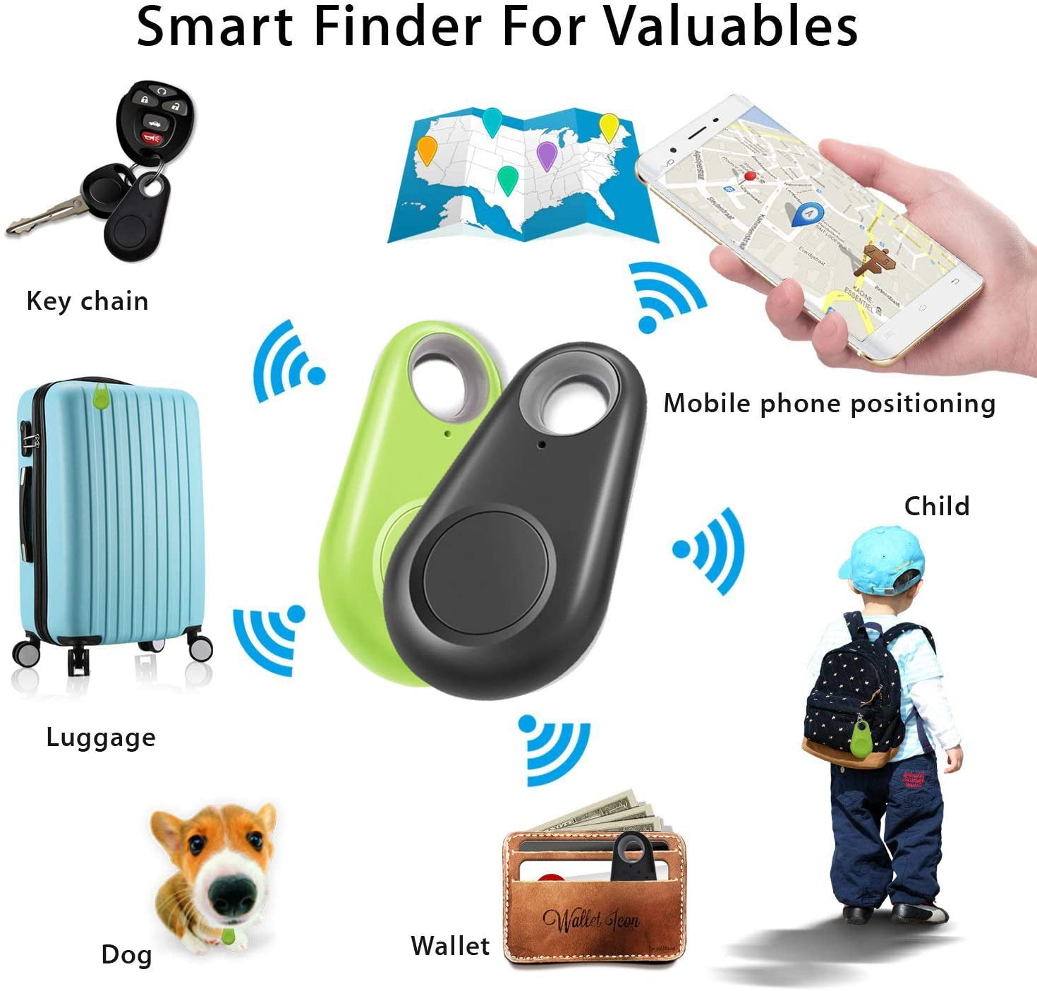 4 Pack Smart Key Finder Locator GPS Tracking Device for Kids Pets Keychain Wallet Luggage Anti-Lost Tag Alarm Reminder Selfie Shutter APP Control Compatible iOS Android 