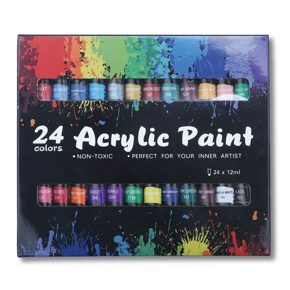 YROHGKPN 24 Colors Acrylic Paint Kit Artists Painting Set 12ml x 24 Tubes for Painting on Canvas Rock Back to School Gifts