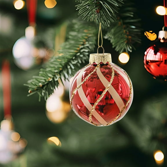 Horivan Glittering Red Light Up Christmas Ball Ornament 8cm Gold Electroplated Hanging Decoration for Holiday Tree Party Festive Decorations